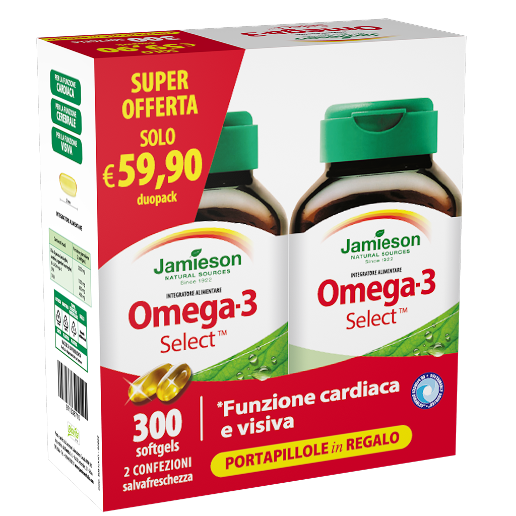 JAMIESON OMEGA 3 SELECT DUO 300 cpr + PORTAPILLOLE INCLUSO