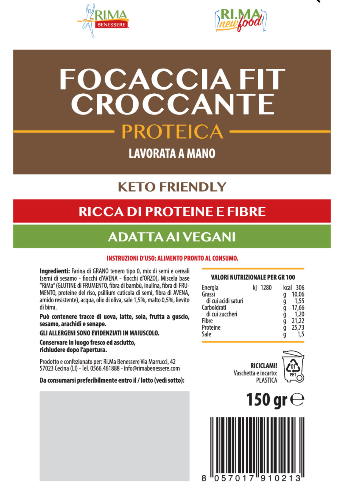 Focaccia croccante fit RiMa Benessere 150g